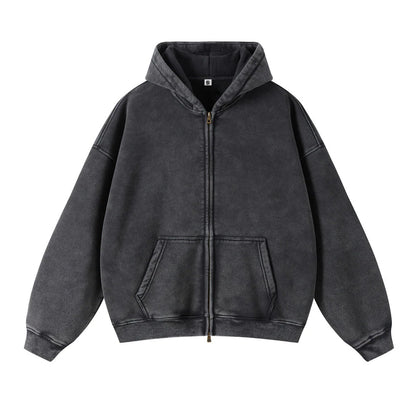 Washed Oversized Retro Zip-Up Hoodie simple, vintage, premium, professional