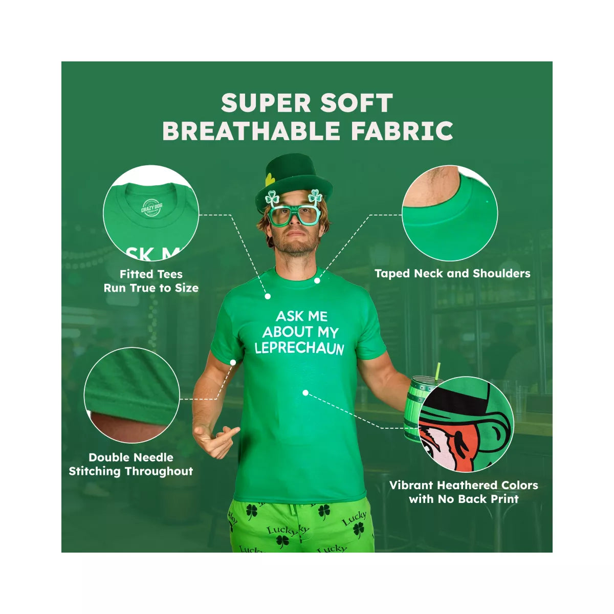 Mens Funny T Shirts Farm Fresh Clovers St Patricks Day Novelty Tee for Guys - Crazy Dog Men'S T Shirt for Saint Patrick'S Day