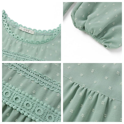 Fall Shirts for Women Long Sleeve Blouses Ladies Crewneck Lace Crochet Tops Dressy Chiffon Blouses simple, vintage, premium, professional