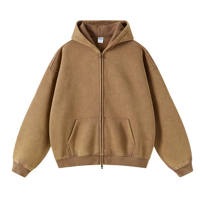 Washed Oversized Retro Zip-Up Hoodie simple, vintage, premium, professional