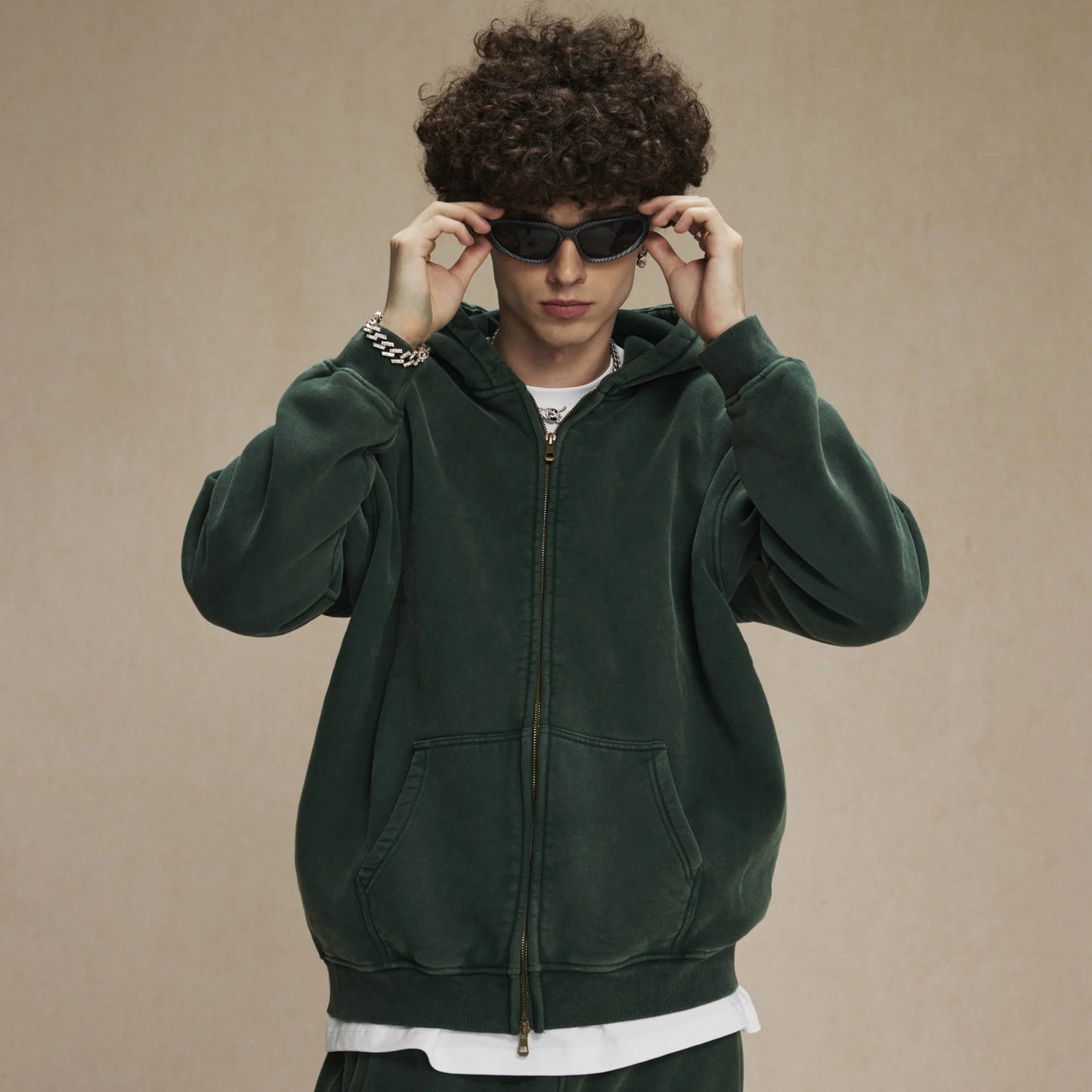 Washed Oversized Retro Zip-Up Hoodie simple, vintage, premium, professional