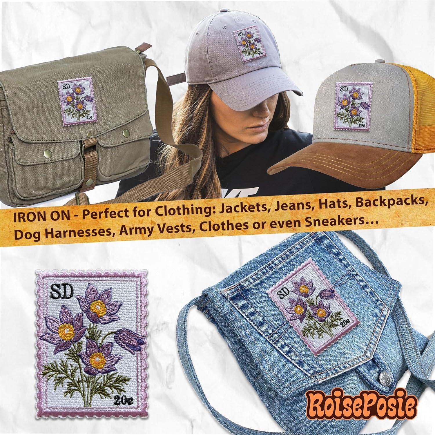 South Dakota Pasque Flower State Flower Patch, Stamp 3 Inches Iron On/Sew on Embroidered Applique Fabric Aesthetic Floral Patches for Clothes Backpacks Hat Jeans, Vintage Flower Patches simple, vintage, premium, professional