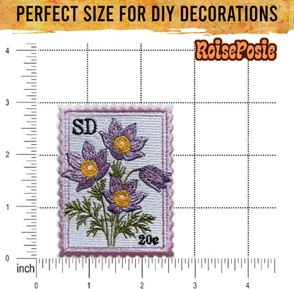 South Dakota Pasque Flower State Flower Patch, Stamp 3 Inches Iron On/Sew on Embroidered Applique Fabric Aesthetic Floral Patches for Clothes Backpacks Hat Jeans, Vintage Flower Patches simple, vintage, premium, professional