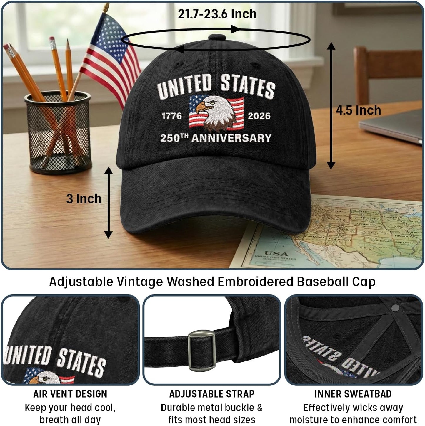 Patriotic Embroidered Baseball Cap Adjustable Dad Hat USA Freedom Vintage Style simple, vintage, premium, professional