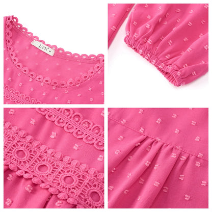 Fall Shirts for Women Long Sleeve Blouses Ladies Crewneck Lace Crochet Tops Dressy Chiffon Blouses simple, vintage, premium, professional