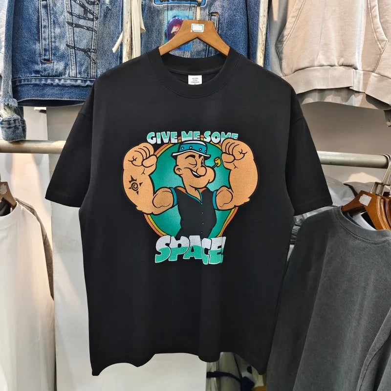 Men Thick Fabric Crew T-Shirt Retro Fitness Cartoon Graphic Casual Daily Tee simple, vintage, premium, professional