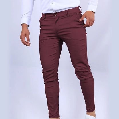 Mens Chinos Slim Fit Pants Flat Front Stretch Skinny Tapered Dress Pants Comfort Casual Solid Trousers 2024