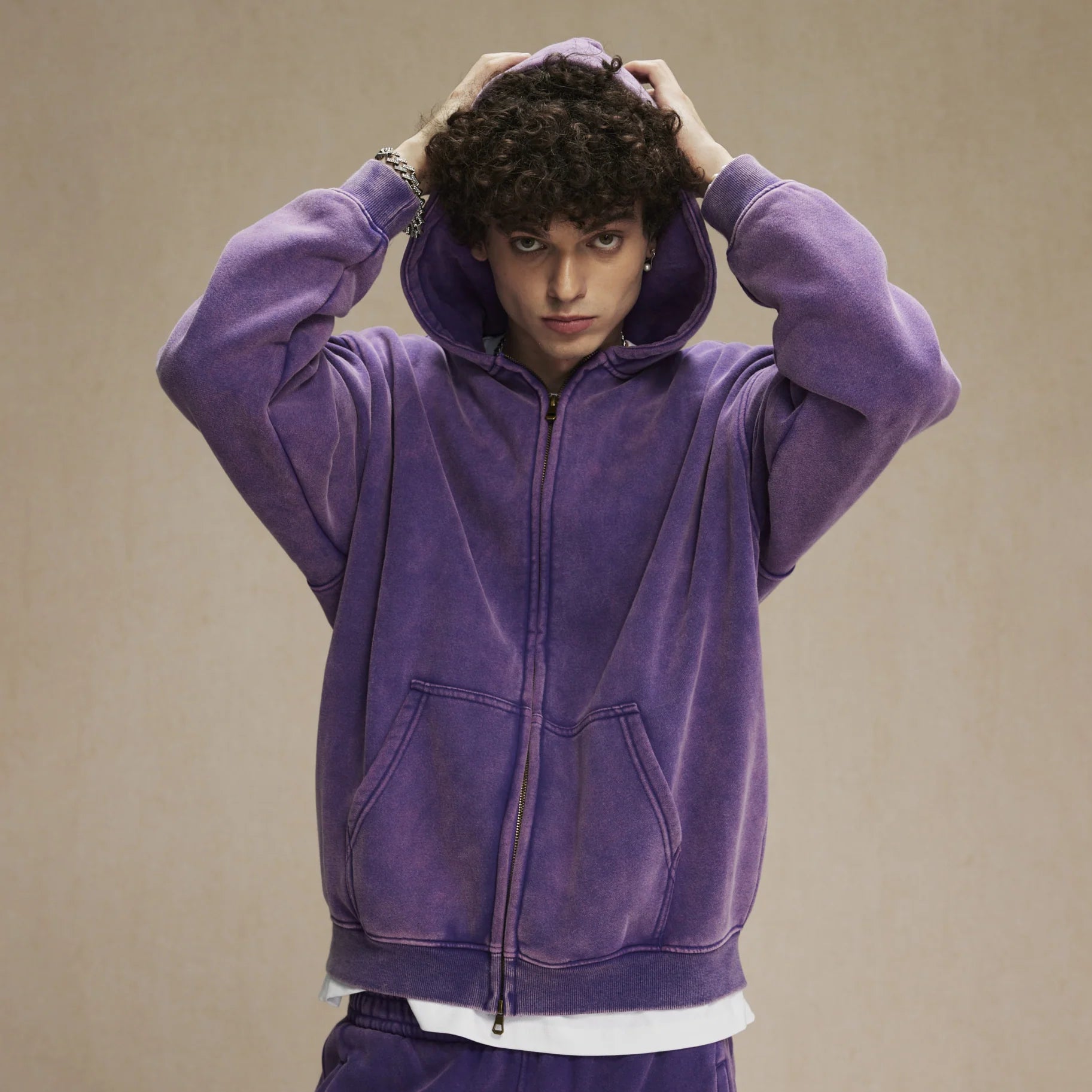 Washed Oversized Retro Zip-Up Hoodie simple, vintage, premium, professional