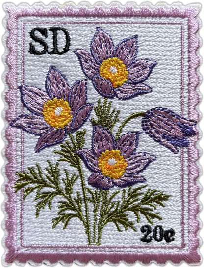 South Dakota Pasque Flower State Flower Patch, Stamp 3 Inches Iron On/Sew on Embroidered Applique Fabric Aesthetic Floral Patches for Clothes Backpacks Hat Jeans, Vintage Flower Patches simple, vintage, premium, professional