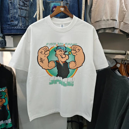 Men Thick Fabric Crew T-Shirt Retro Fitness Cartoon Graphic Casual Daily Tee simple, vintage, premium, professional