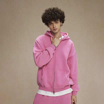 Washed Oversized Retro Zip-Up Hoodie simple, vintage, premium, professional
