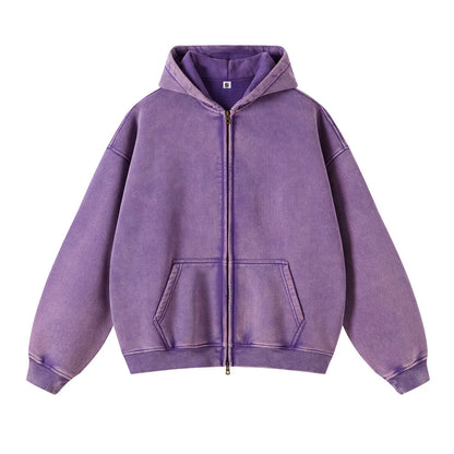 Washed Oversized Retro Zip-Up Hoodie simple, vintage, premium, professional