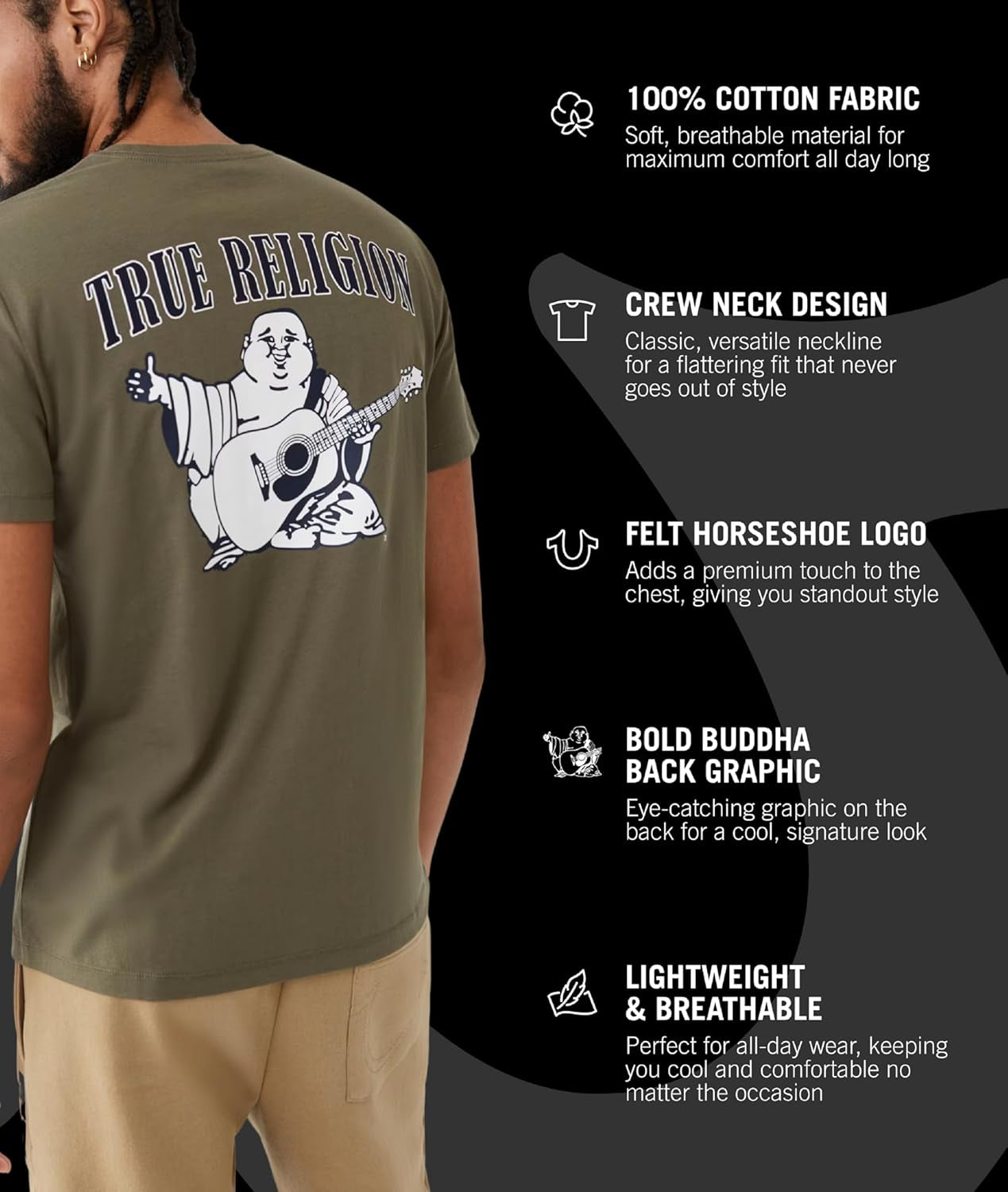 True Religion Men’S Buddha Logo Crew Neck Tee Shirt