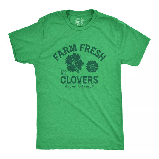 Mens Funny T Shirts Farm Fresh Clovers St Patricks Day Novelty Tee for Guys - Crazy Dog Men'S T Shirt for Saint Patrick'S Day