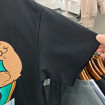 Men Thick Fabric Crew T-Shirt Retro Fitness Cartoon Graphic Casual Daily Tee simple, vintage, premium, professional