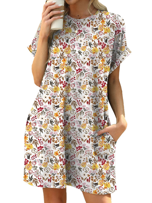 Womens T Shirt Dresses Summer Short Sleeve Loose Tunic with Pocket Casual Swing Boho Floral Print Dress for Womens Clothes Fashion Sundress Mini Dresses simple, vintage, premium, professional