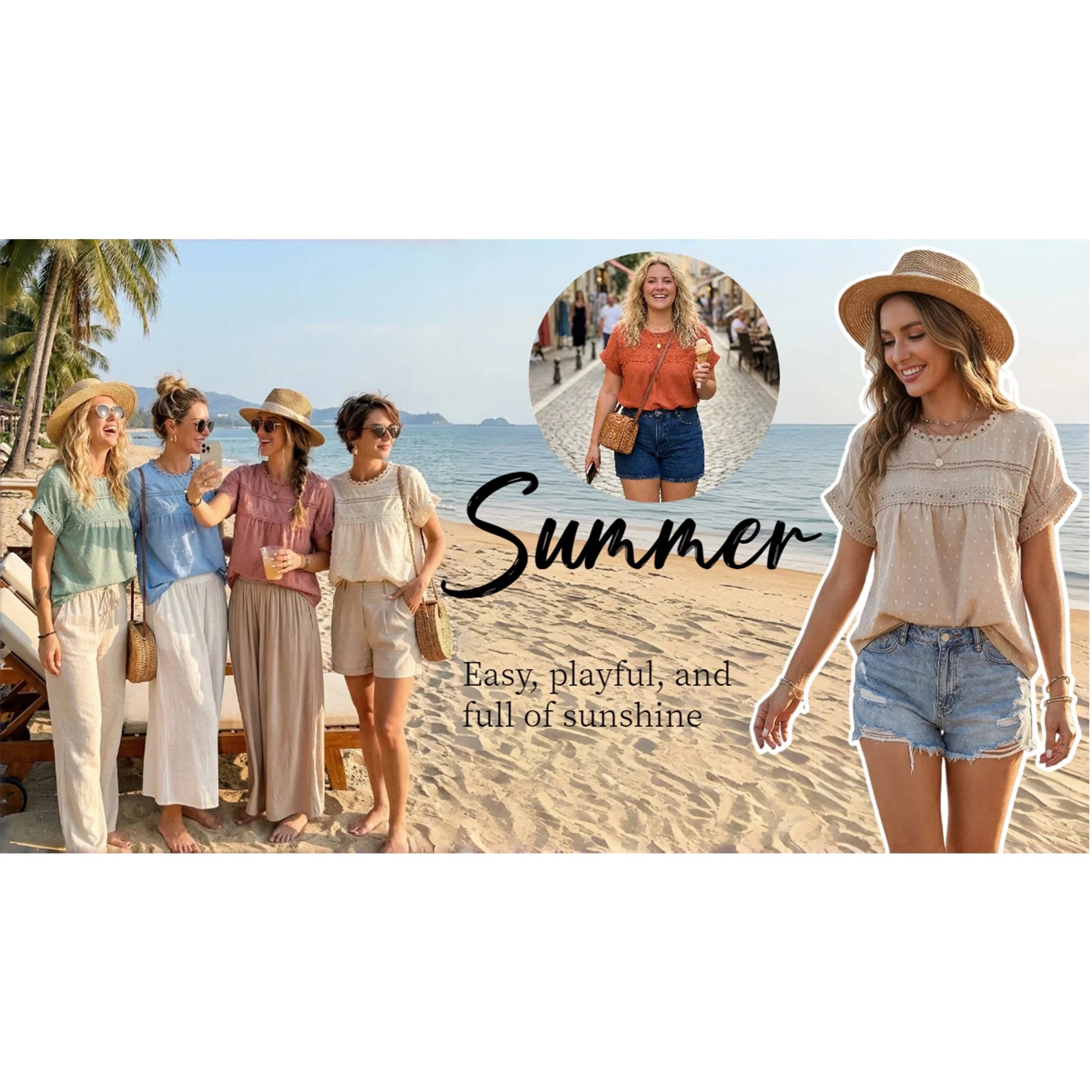 Summer Shirts for Women Short Sleeve Blouses Ladies Crewneck Lace Crochet Tops Dressy Chiffon Blouses simple, vintage, premium, professional