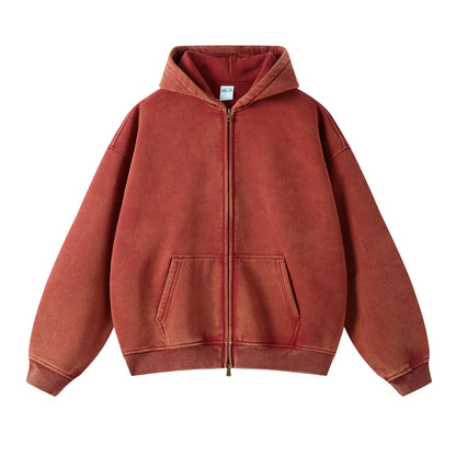 Washed Oversized Retro Zip-Up Hoodie simple, vintage, premium, professional