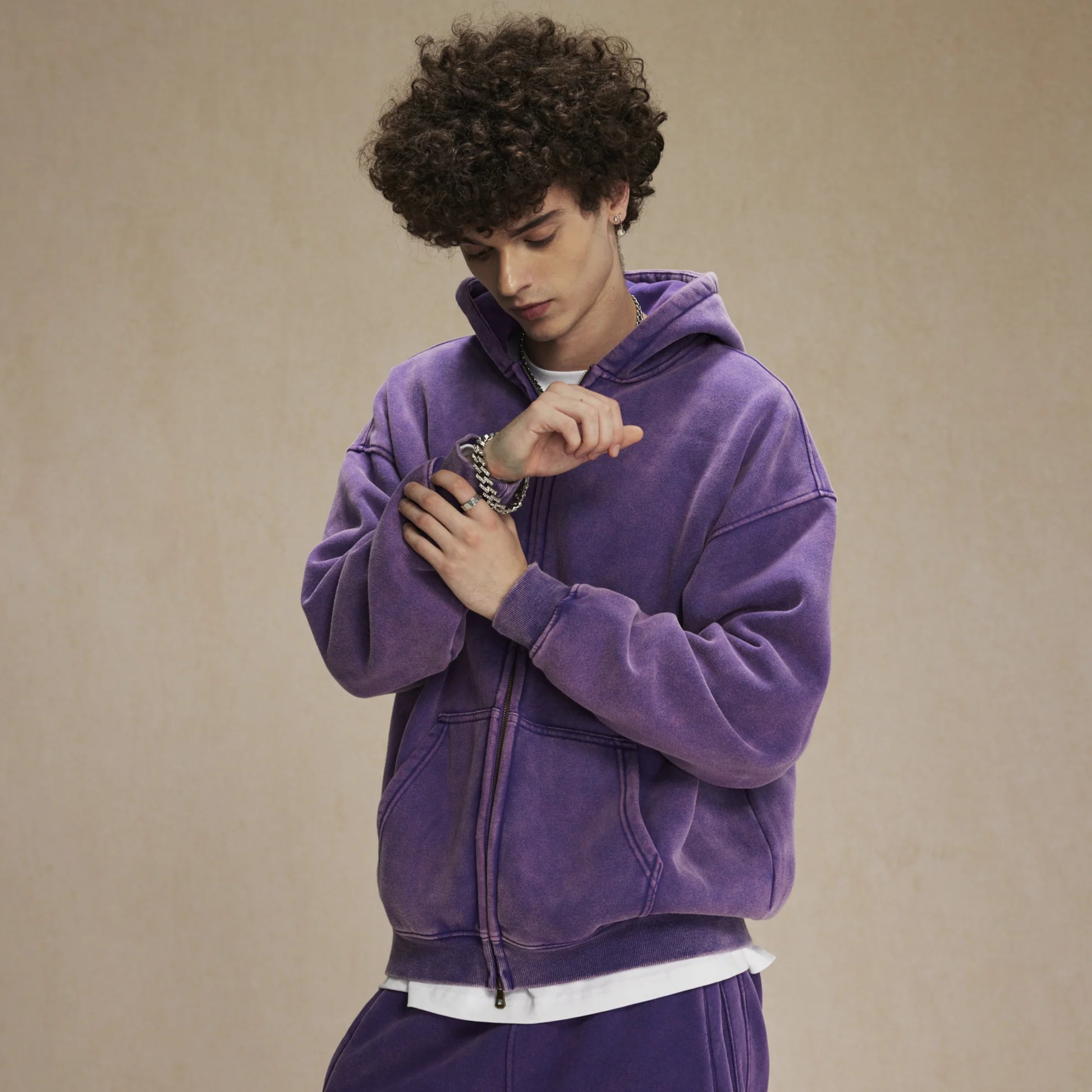 Washed Oversized Retro Zip-Up Hoodie simple, vintage, premium, professional