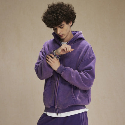 Washed Oversized Retro Zip-Up Hoodie simple, vintage, premium, professional