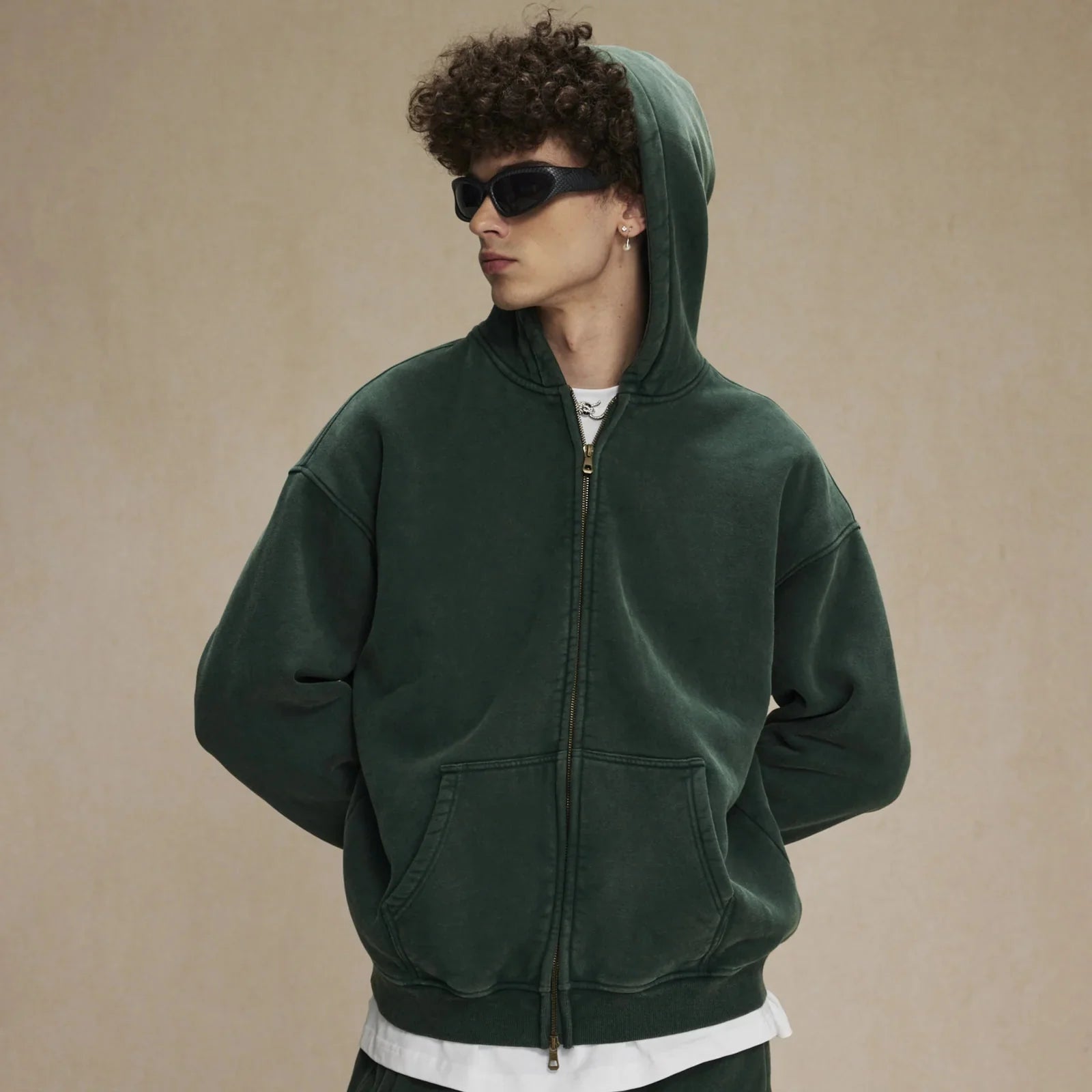 Washed Oversized Retro Zip-Up Hoodie simple, vintage, premium, professional