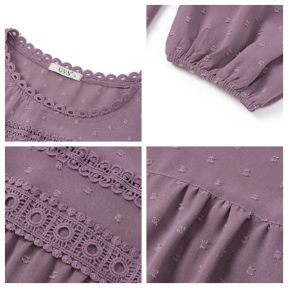Fall Shirts for Women Long Sleeve Blouses Ladies Crewneck Lace Crochet Tops Dressy Chiffon Blouses simple, vintage, premium, professional