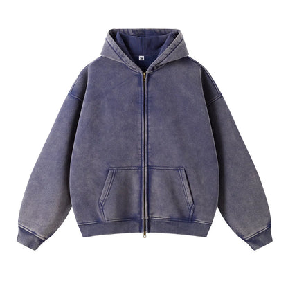 Washed Oversized Retro Zip-Up Hoodie simple, vintage, premium, professional